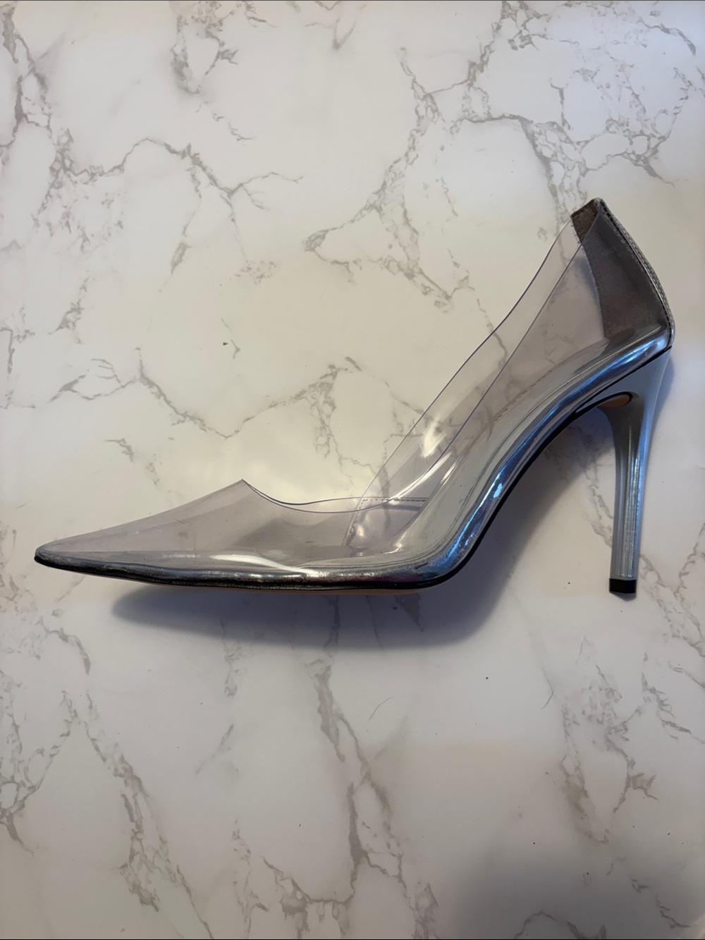 Good AmericanClear Pointed-Toe Stiletto Heels with Silver Insole size 10 cute - Picture 2 of 10